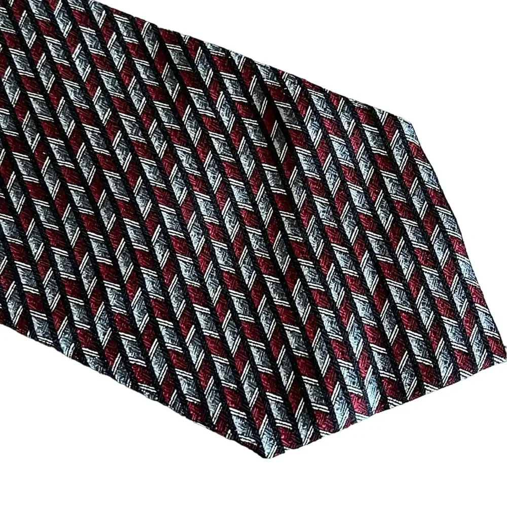 Paulo Vasari Gray/Burgundy Abstract Design 100%‎ Silk Neck Tie Made In Italy